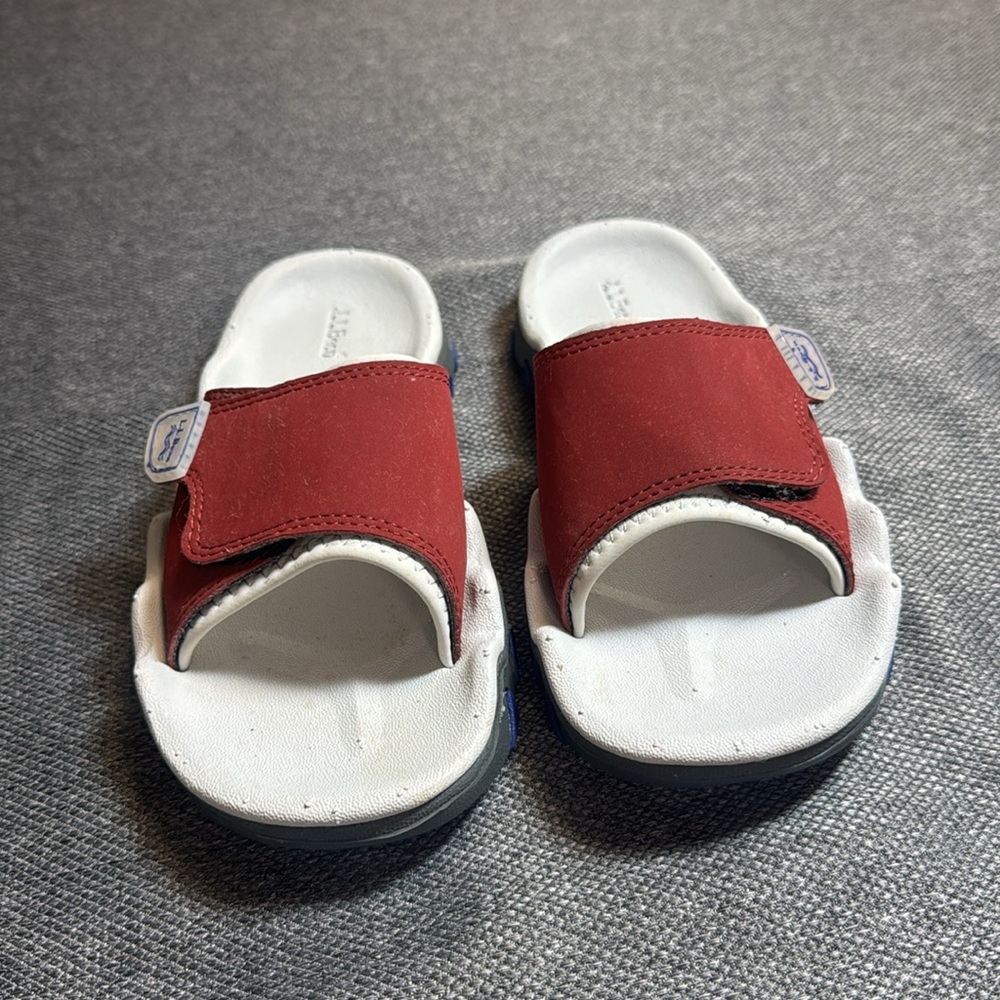 Red and White L.L. Bean Kids Slide Sandals